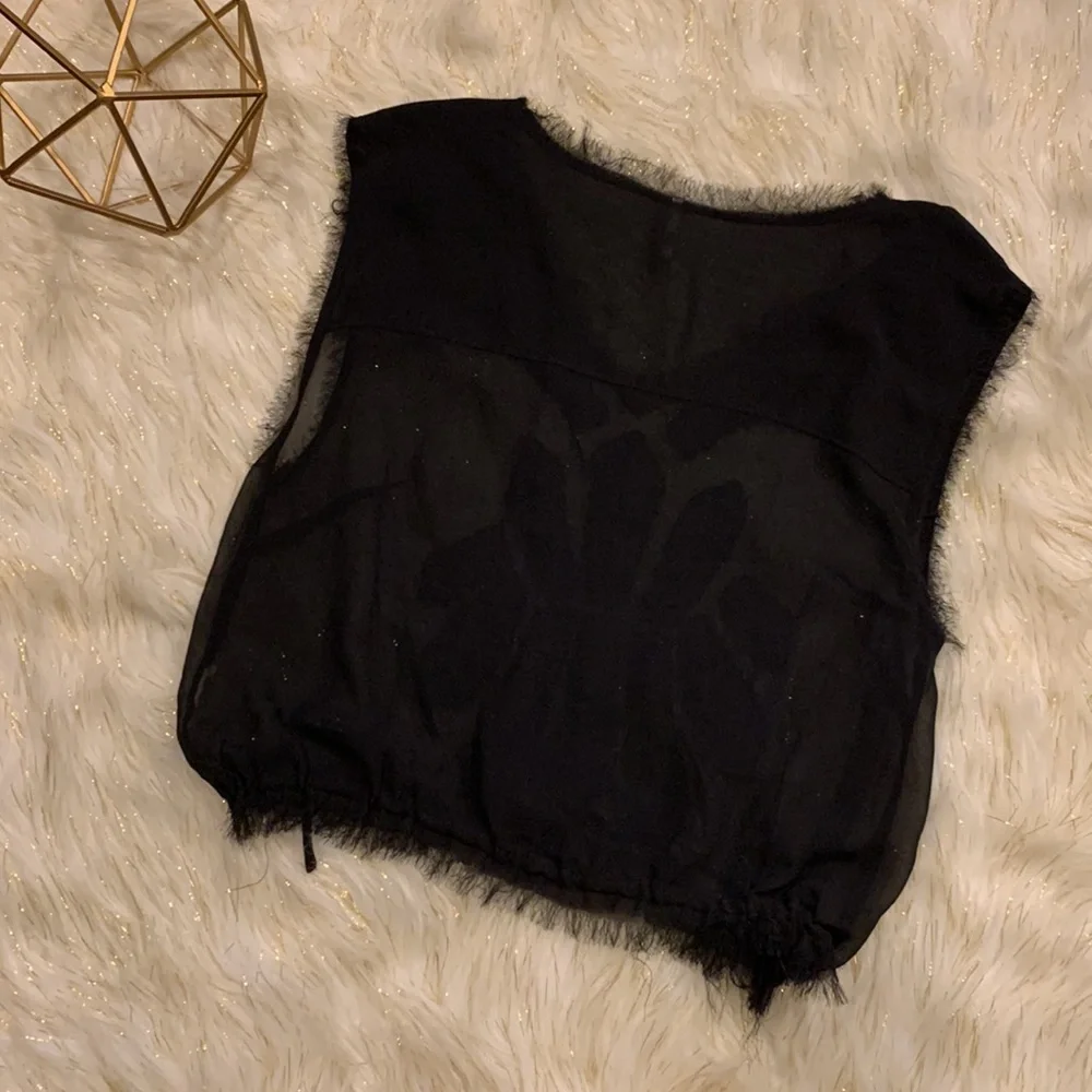 Free People Black Sheer Sleeveless Top with Feather Design Women’s Medium - Picture 4 of 5